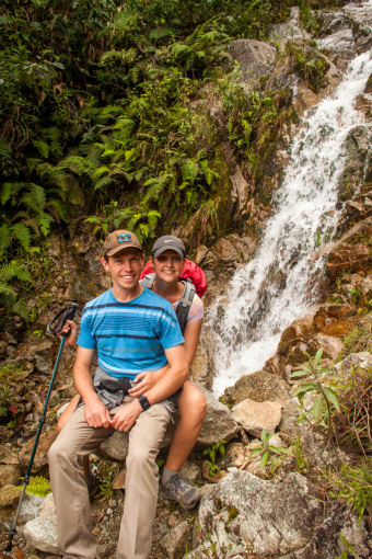 Landon and Alyssa at Waterfall in Machu Picchu